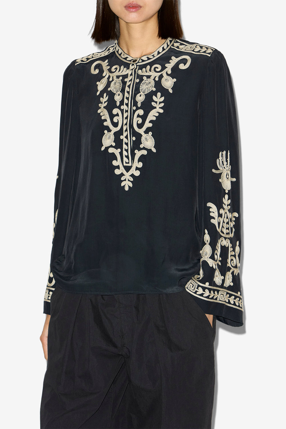 Falonne embroidered crepe blouse - Black - Woman - 4
