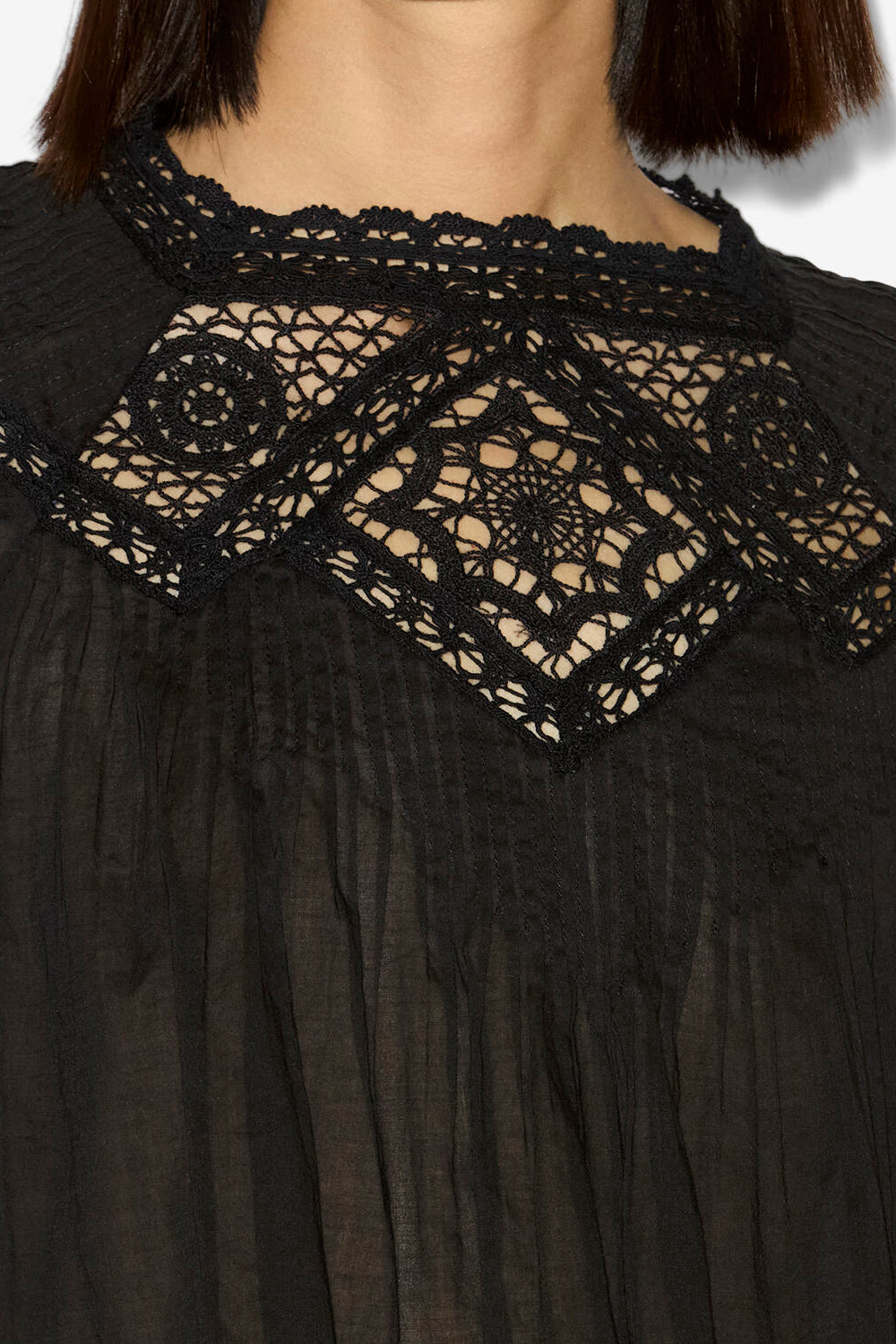 Garia cotton voile and lace top - Black - Woman - 3