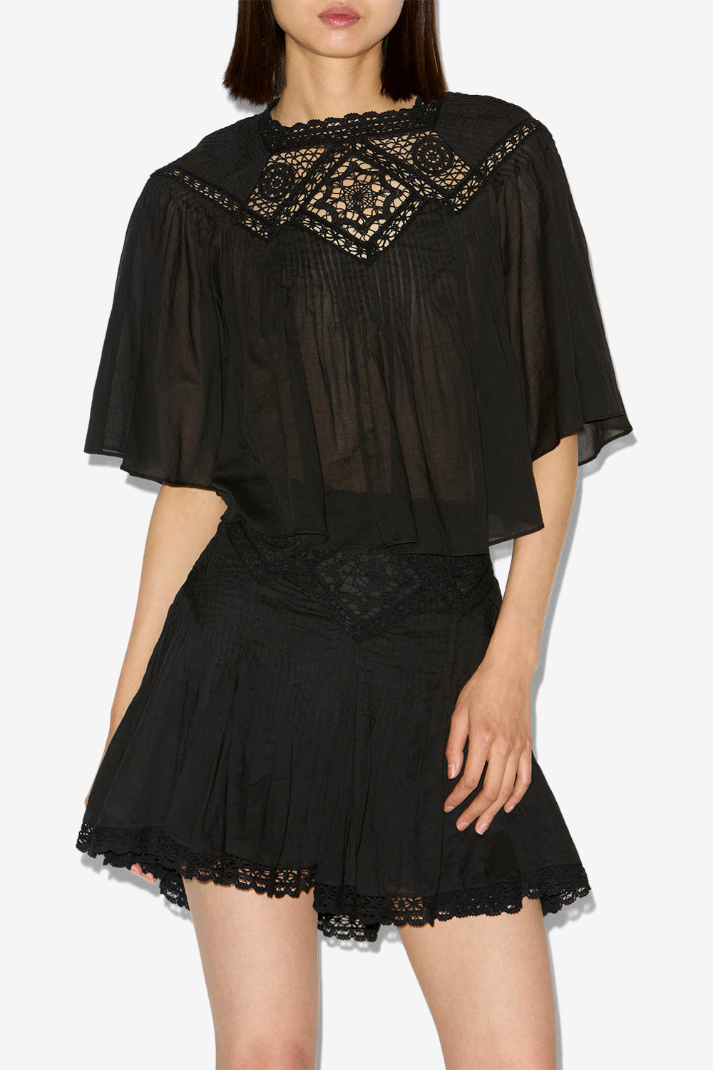 Garia cotton voile and lace top - Black - Woman - 4