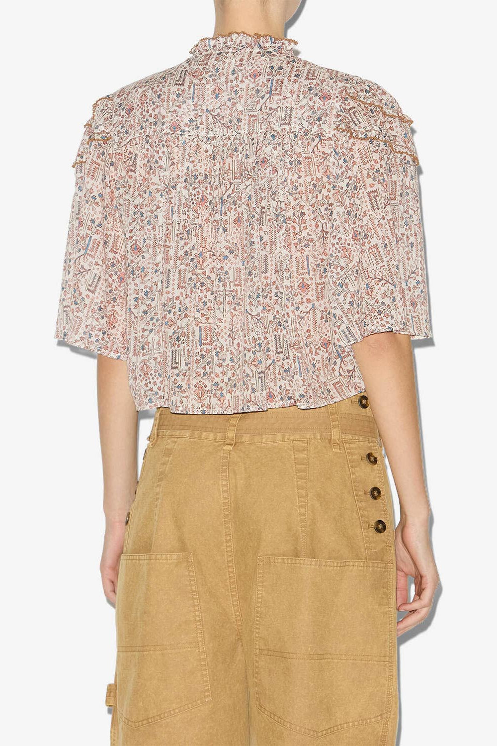 Top carmen aus gerafftem und bedrucktem baumwollvoile - Naturfarben - Woman - 4