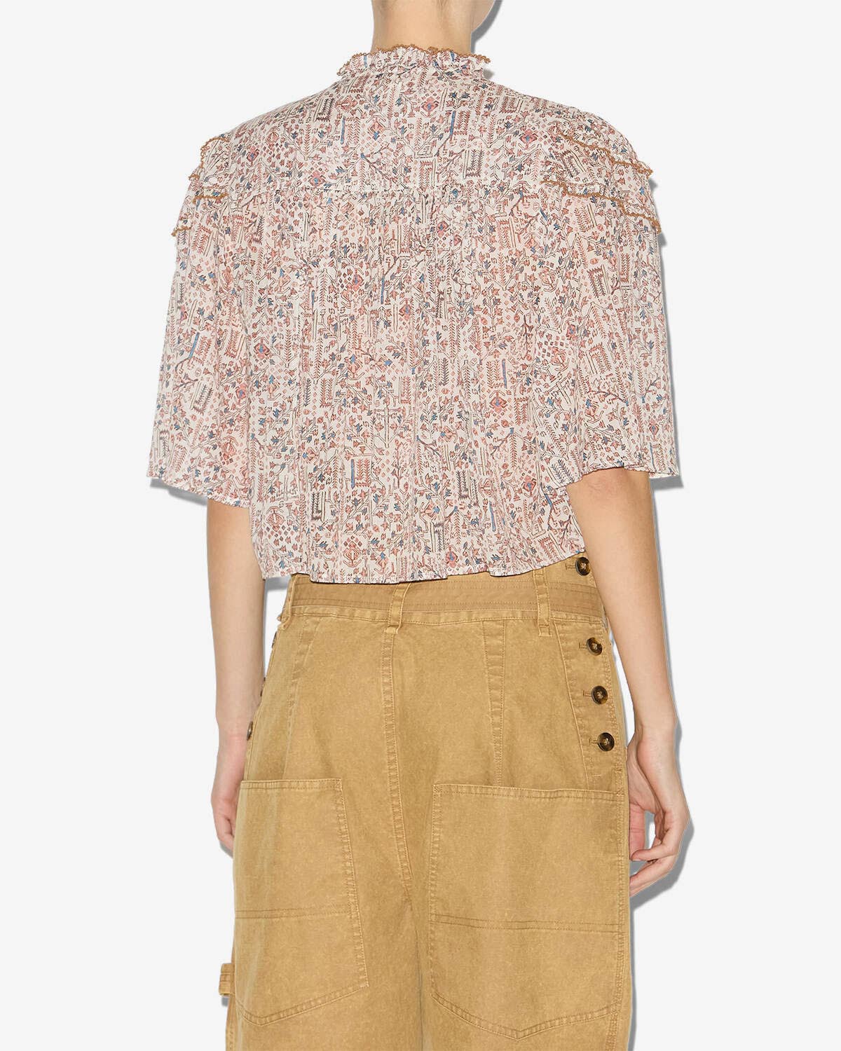 Top carmen aus gerafftem und bedrucktem baumwollvoile - Naturfarben - Woman - 3