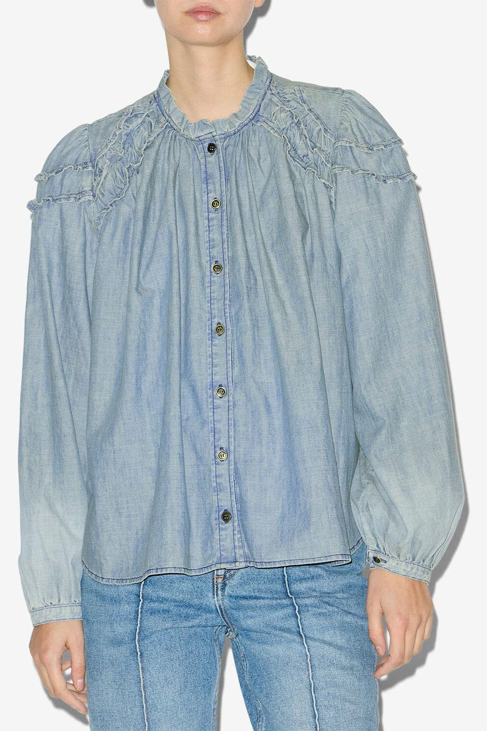 Milya gathered chambray blouse - Blue - Woman - 3