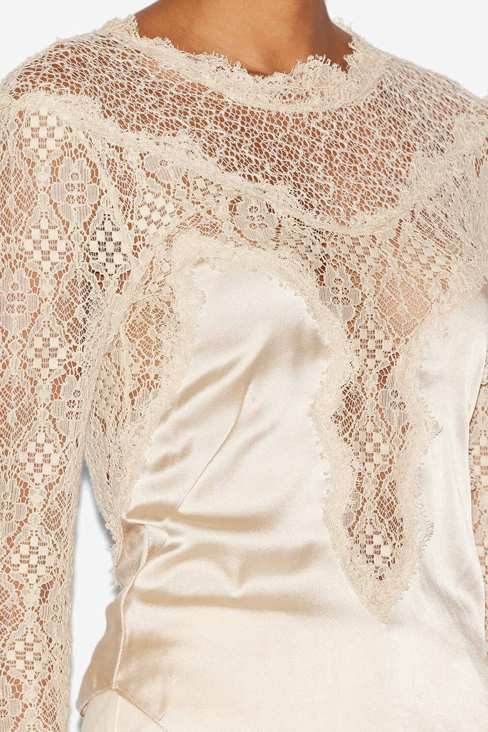 Top diem in raso e pizzo - Champagne - Woman - 3