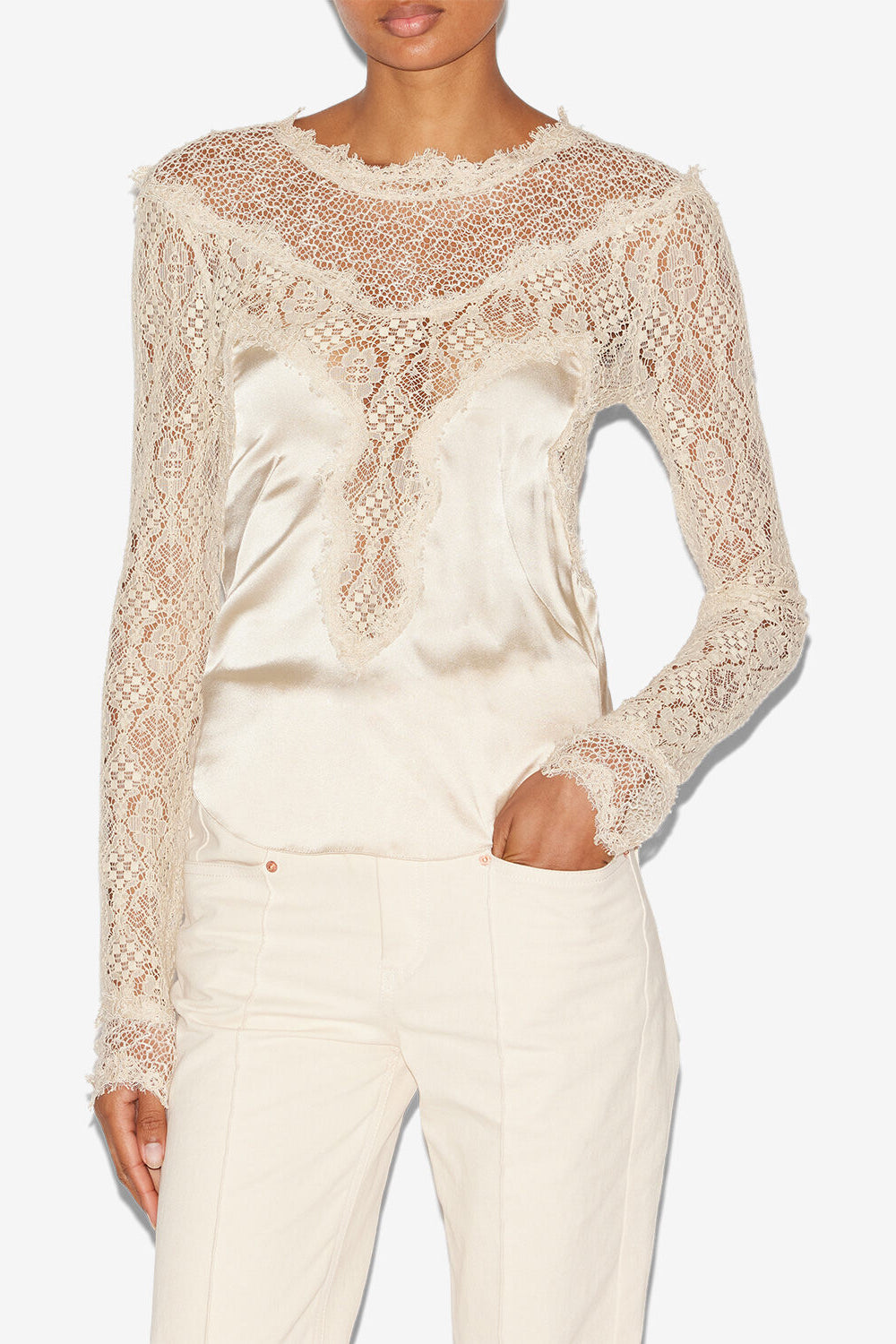 Top diem in raso e pizzo - Champagne - Woman - 4
