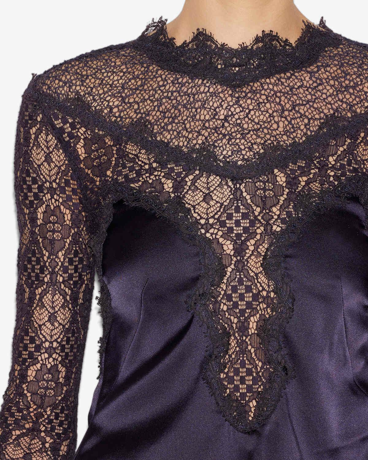 Top diem aus satin und spitze - Schwarz - Woman - 2