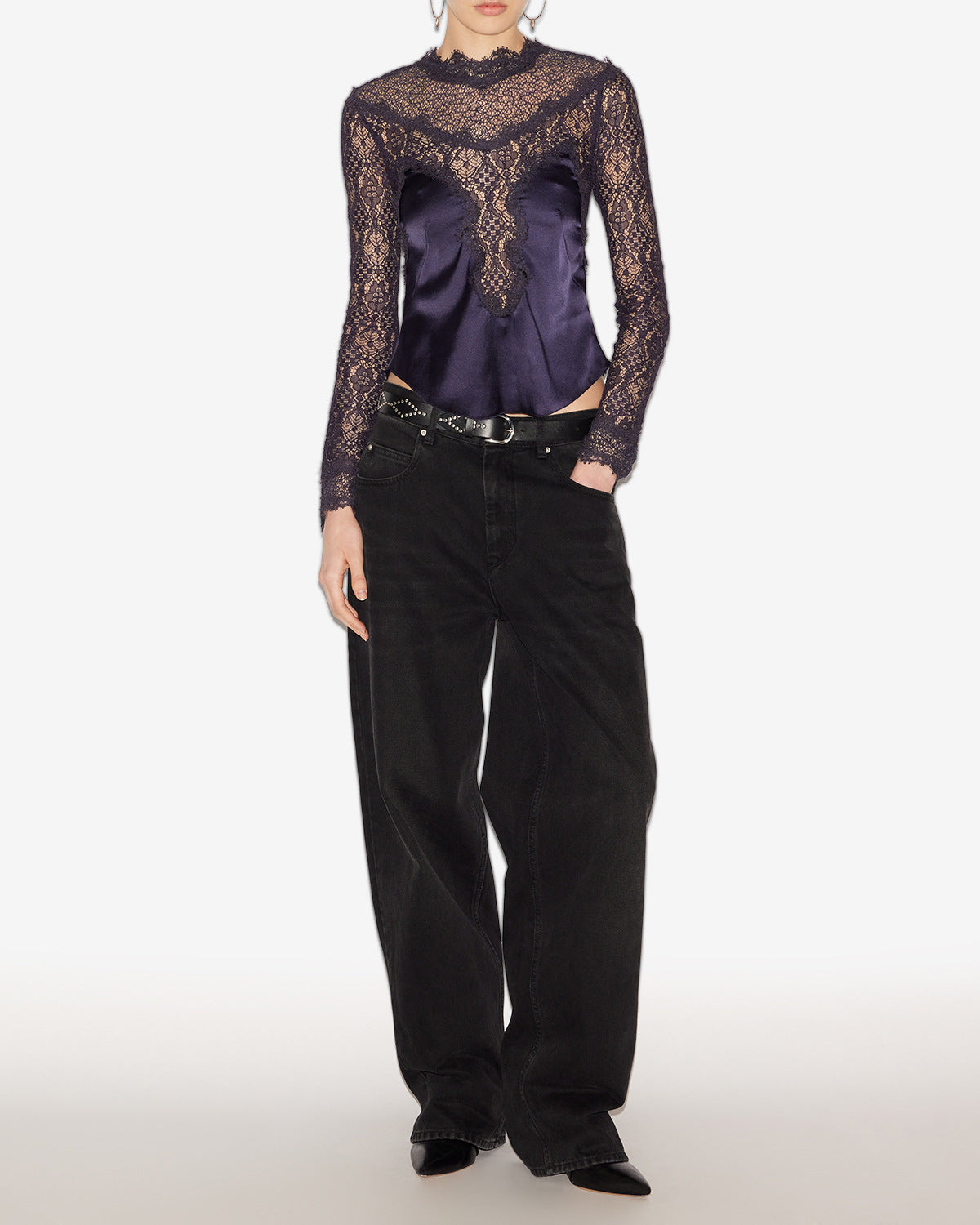 Top diem aus satin und spitze - Schwarz - Woman - 1