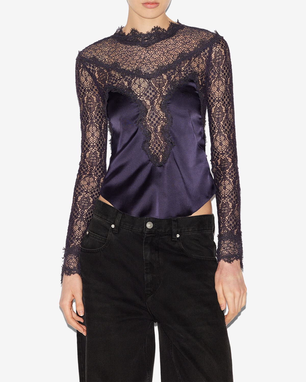 Top diem aus satin und spitze - Schwarz - Woman - 3