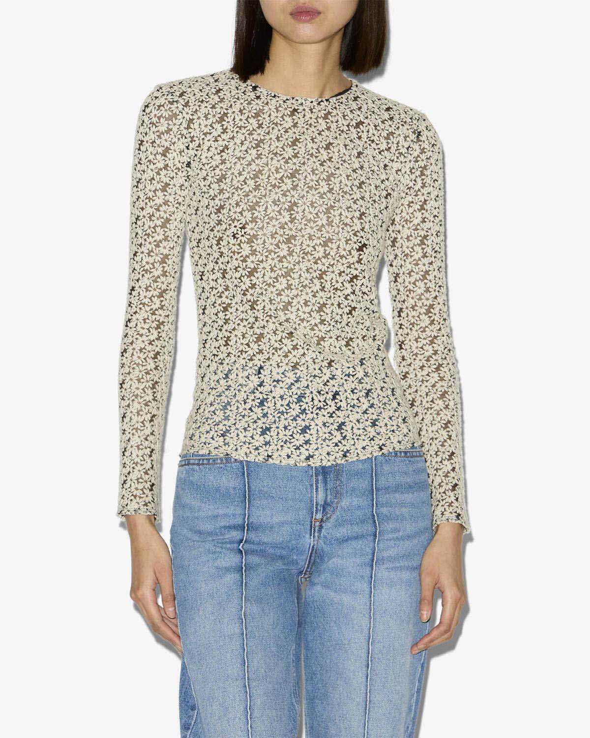 Top soline en tulle brodé - Écru et noir - Woman - 2