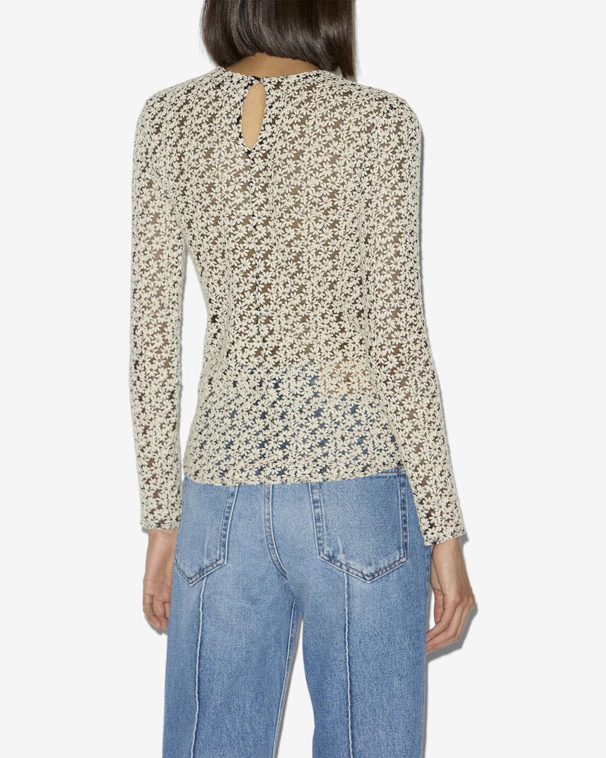Top soline en tulle brodé - Écru et noir - Woman - 3