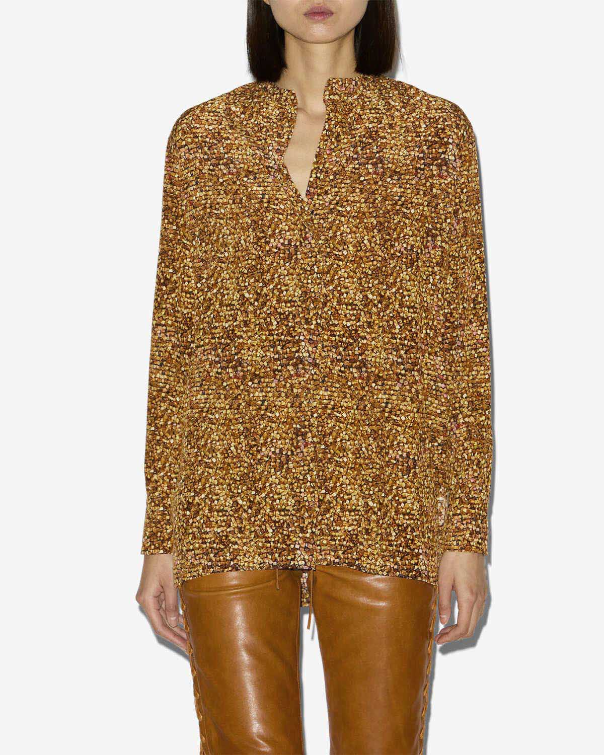 Blusa sima in seta stampata - Ochre - Woman - 2