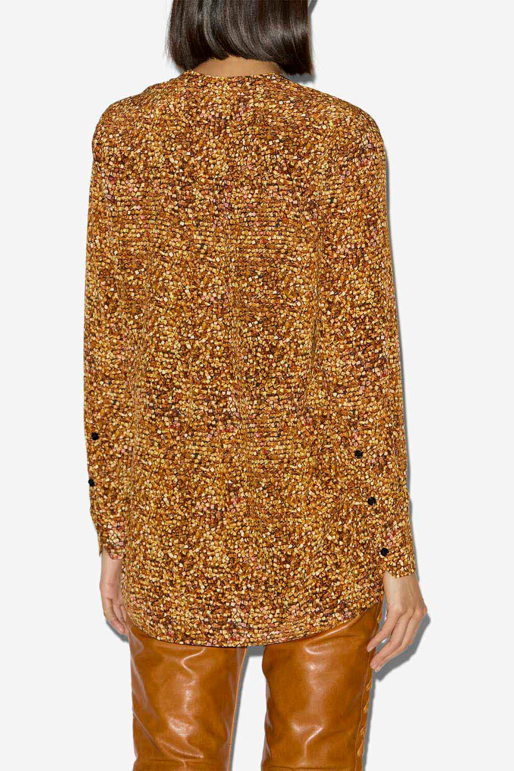 Blusa sima in seta stampata - Ochre - Woman - 4
