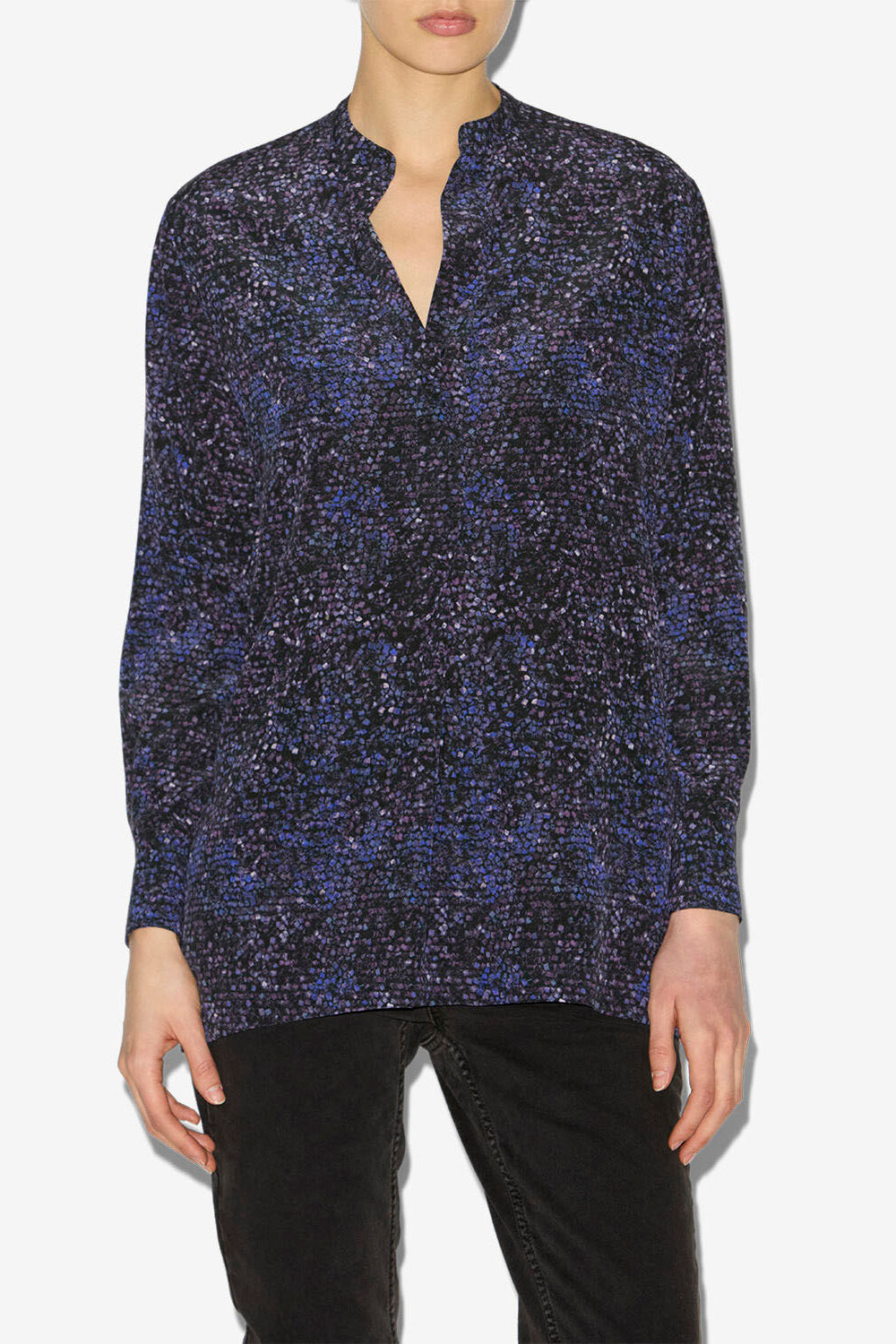 Blusa sima in seta stampata - Midnight - Woman - 3