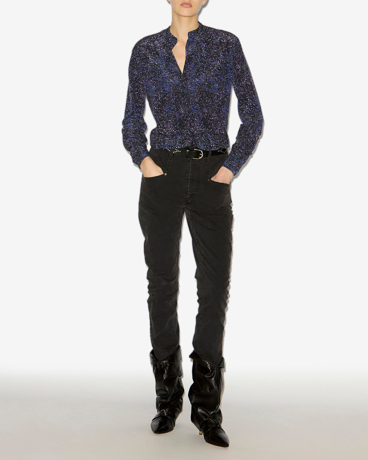 Blusa sima de seda estampada - Midnight - Woman - 1