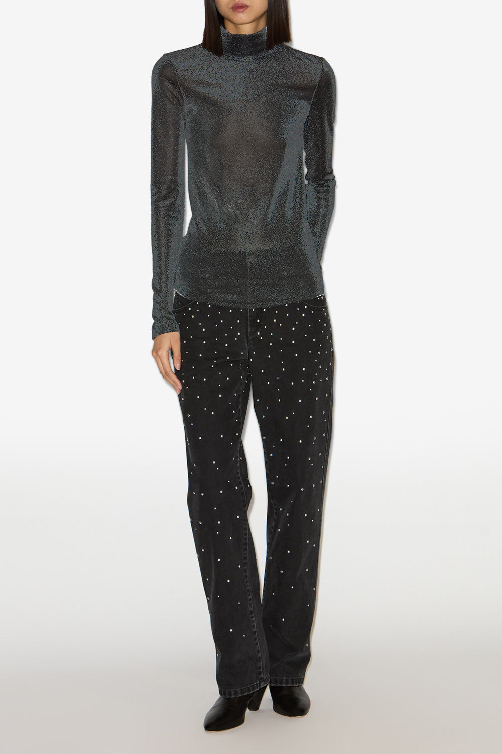 Top jadia a collo alto in lurex - Gun metal - Woman - 2