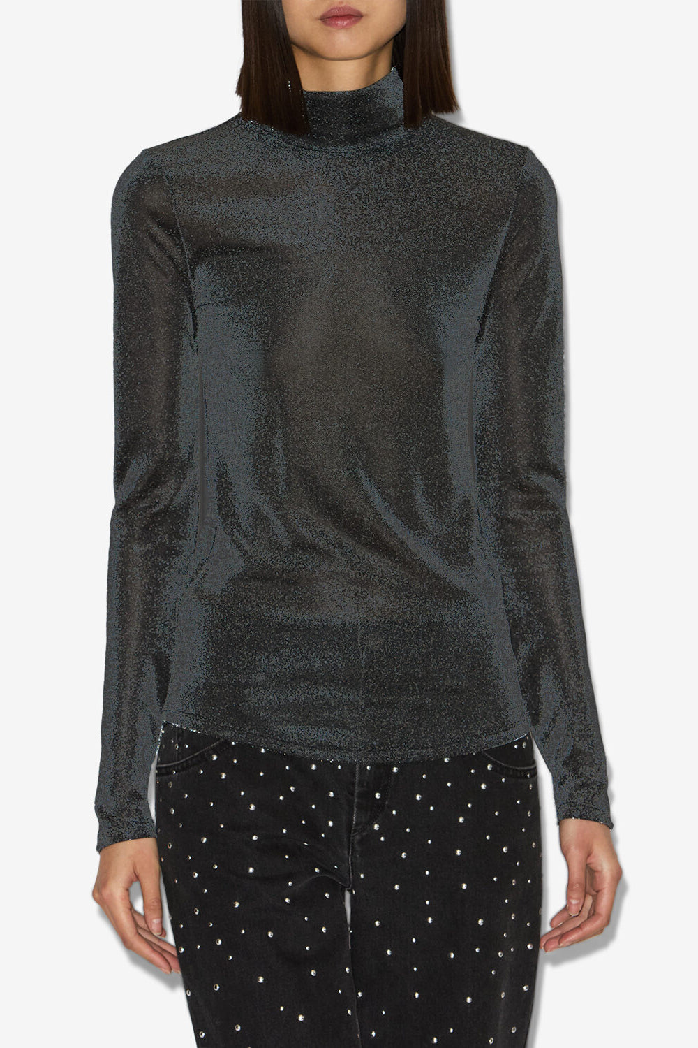 Top jadia a collo alto in lurex - Gun metal - Woman - 4