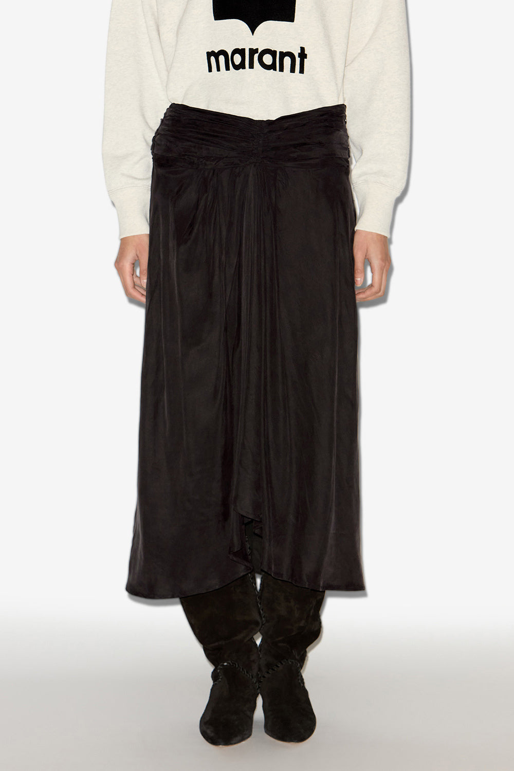 Zoan gathered satin midi skirt - Black - Woman - 3