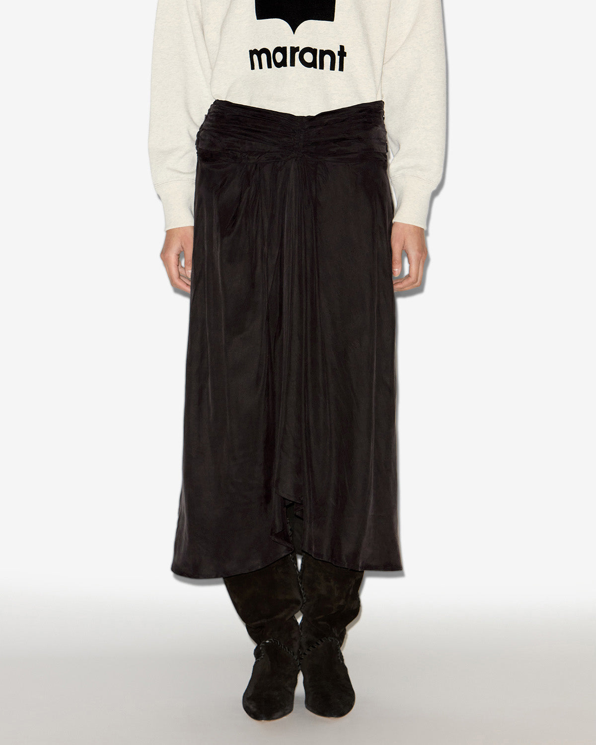 Falda midi zoan de satén fruncido - Negro lavado - Woman - 2