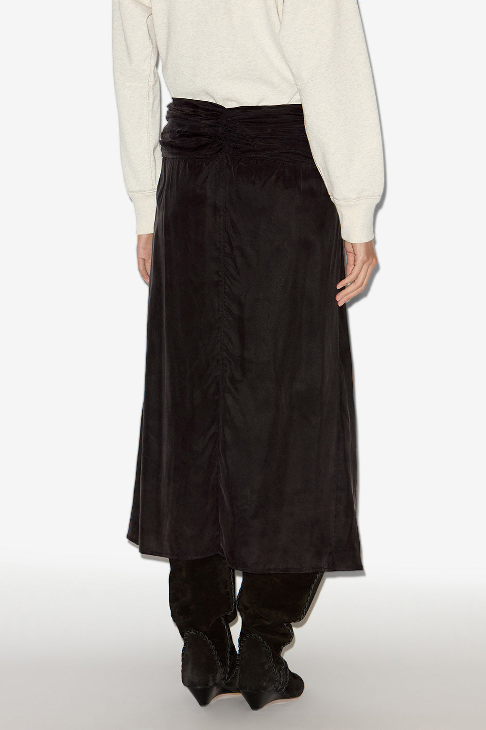 Zoan gathered satin midi skirt - Black - Woman - 4