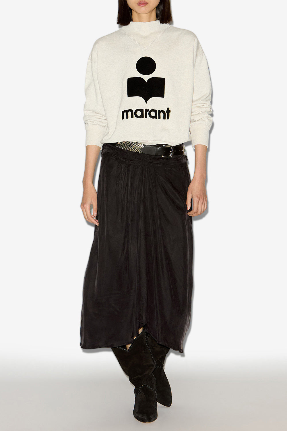 Zoan gathered satin midi skirt - Black - Woman - 2