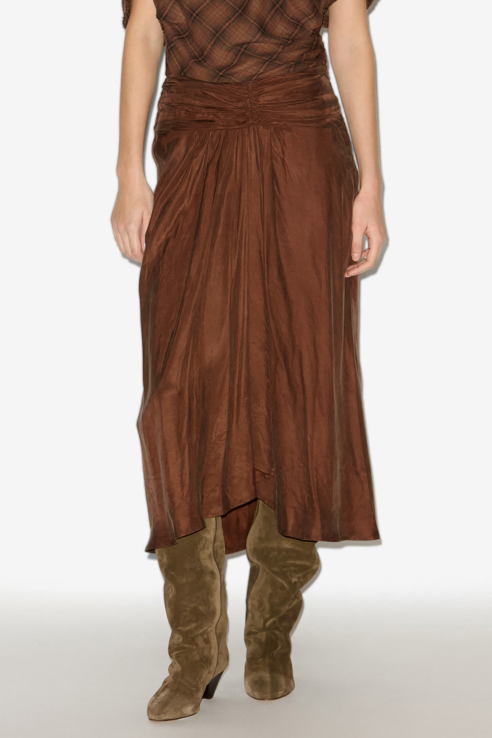 Zoan gathered satin midi skirt - Tabacco - Woman - 3