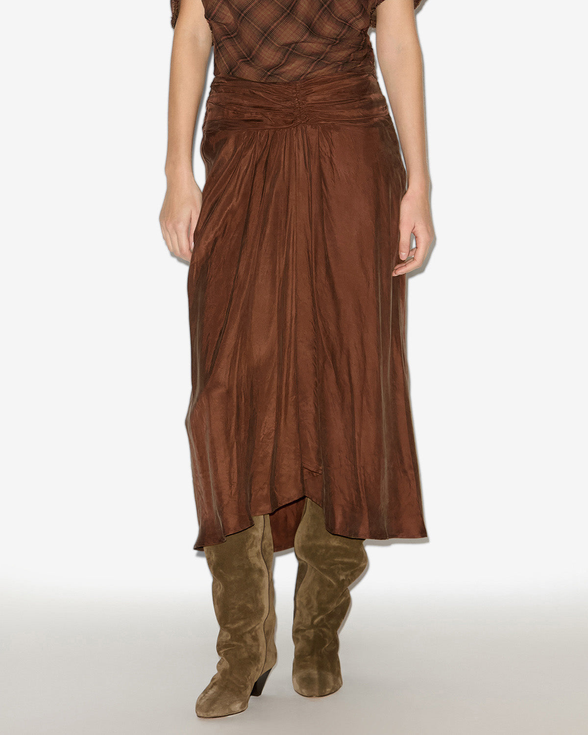 Gonna midi zoan in raso arricciato - Tabacco - Woman - 2