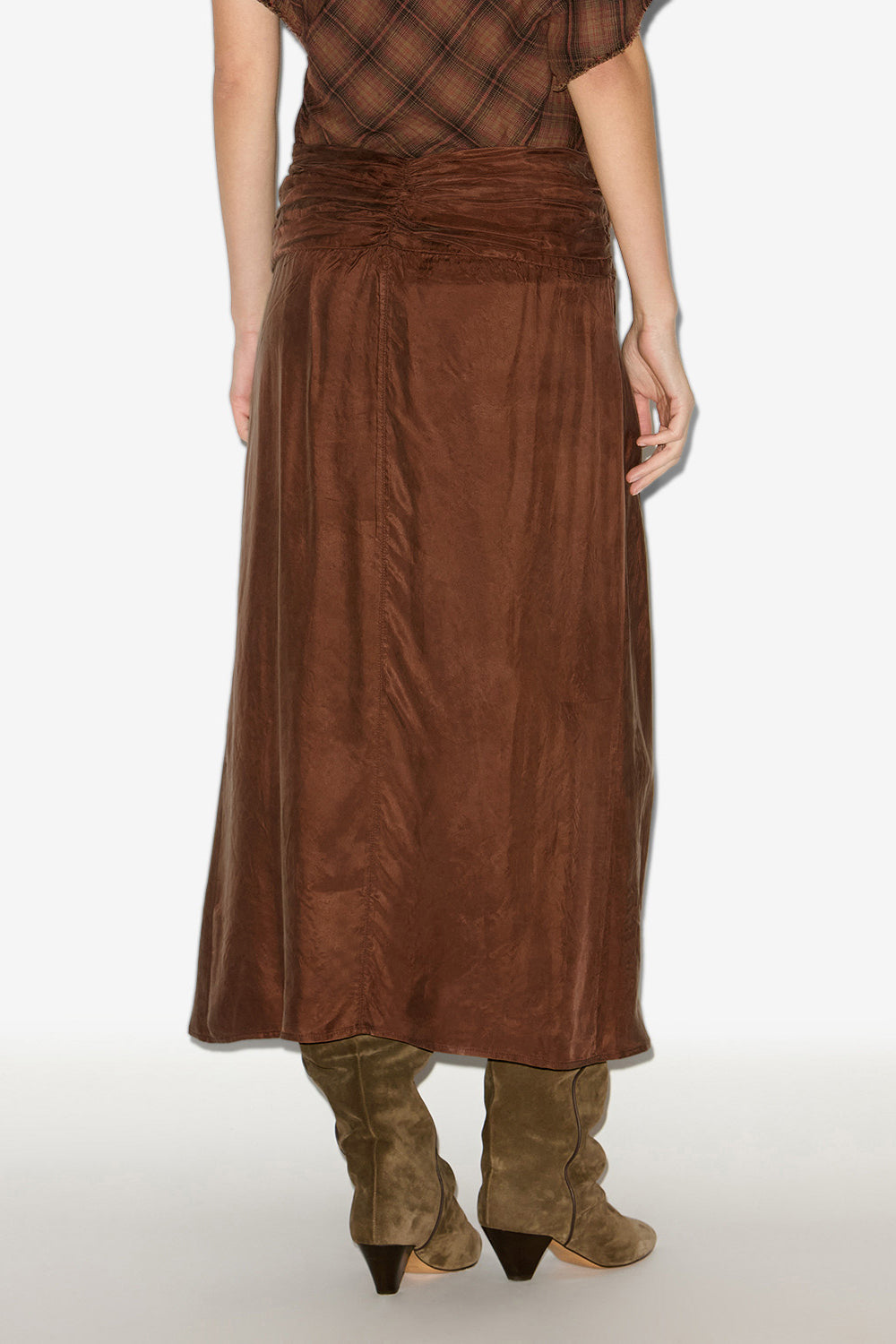 Zoan gathered satin midi skirt - Tabacco - Woman - 4