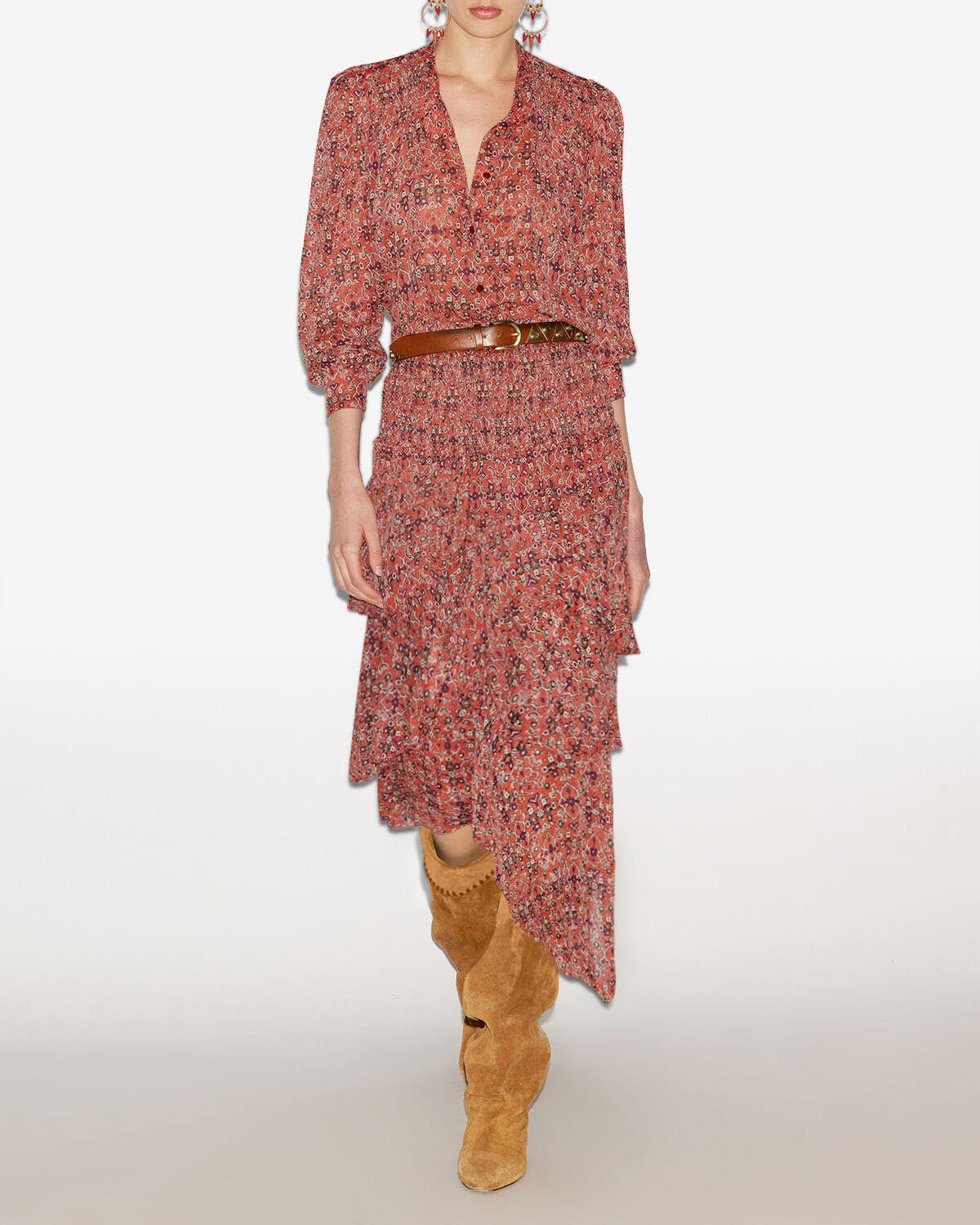 Brigitte フリル付きプリント入り ミディスカート - オレンジ - Woman - 1