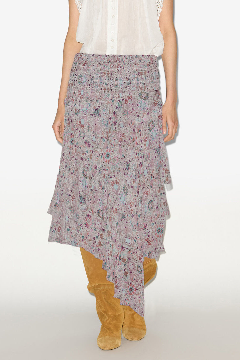 Gonna midi brigitte con stampa e volant - Ecru - Woman - 2