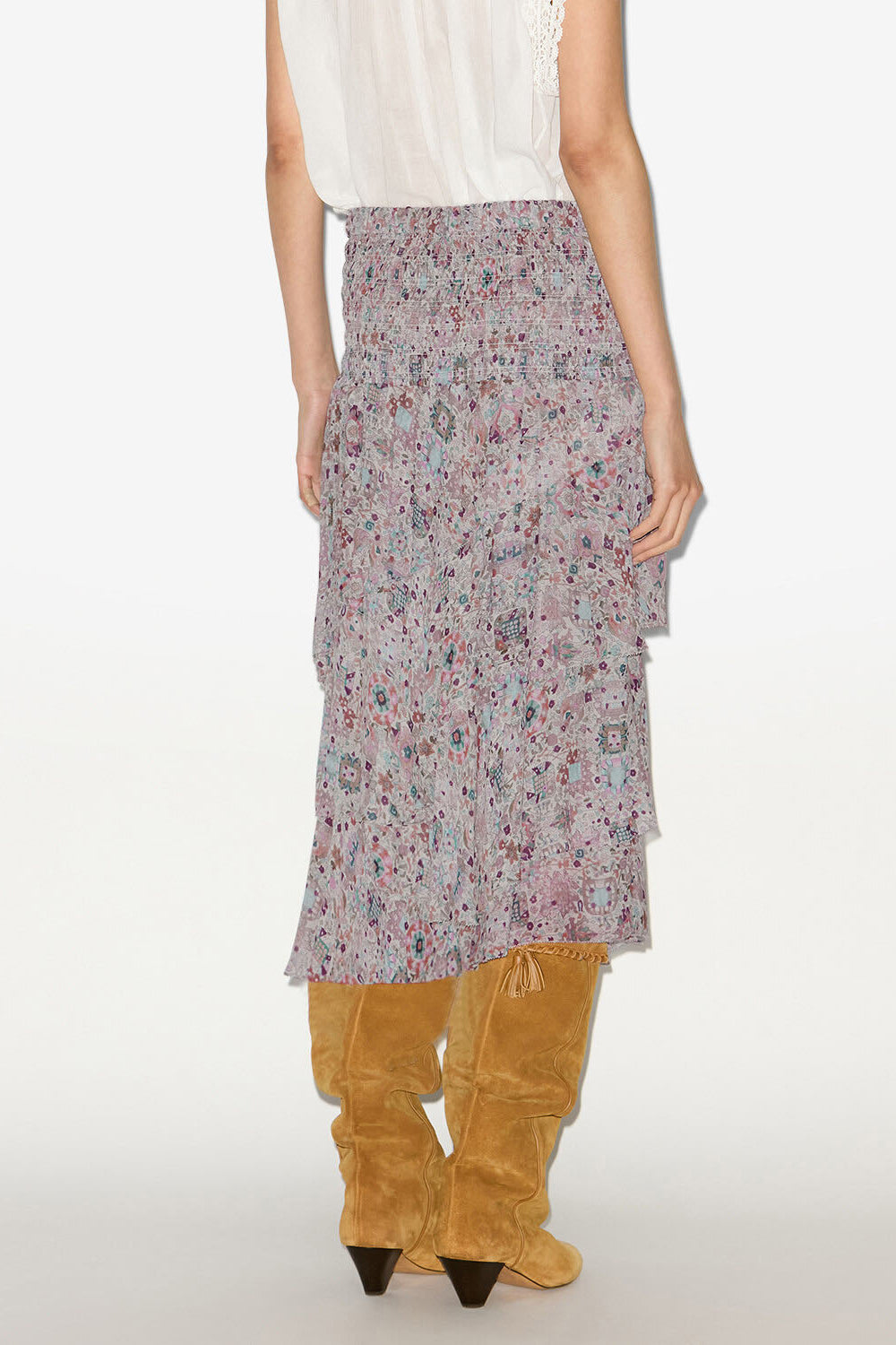 Gonna midi brigitte con stampa e volant - Ecru - Woman - 3