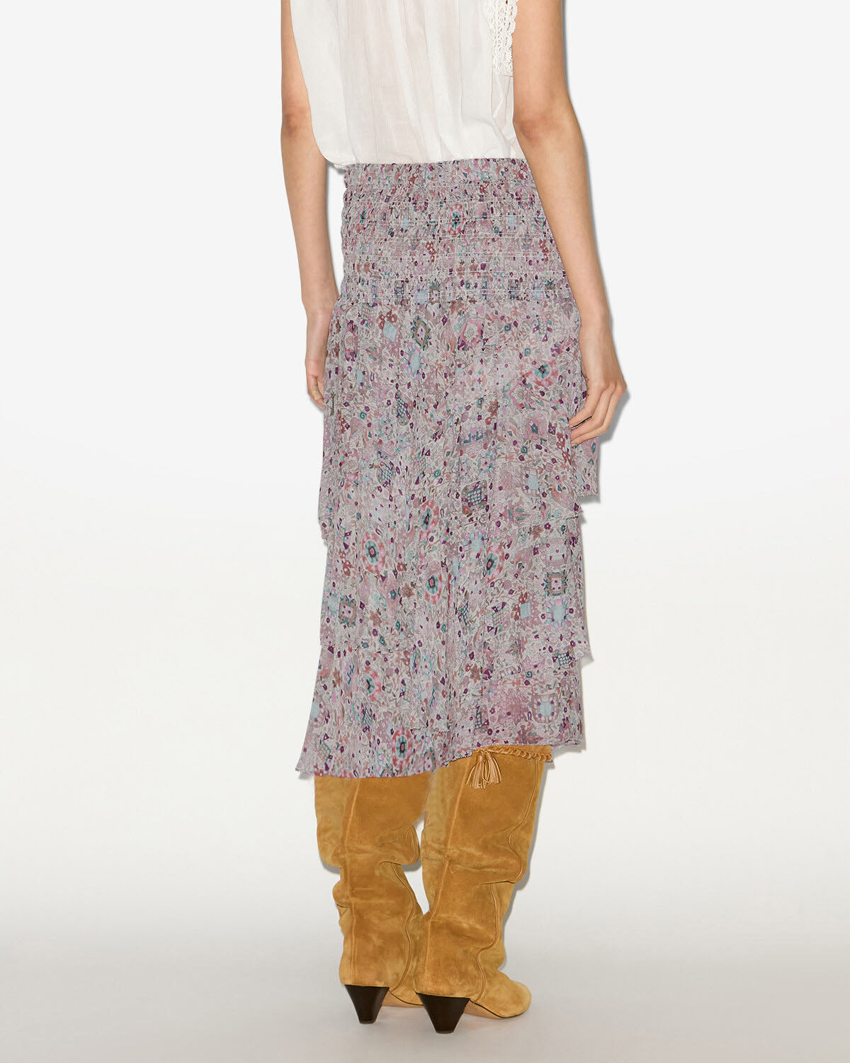 Falda midi brigitte estampada y con volantes - Crudo - Woman - 3