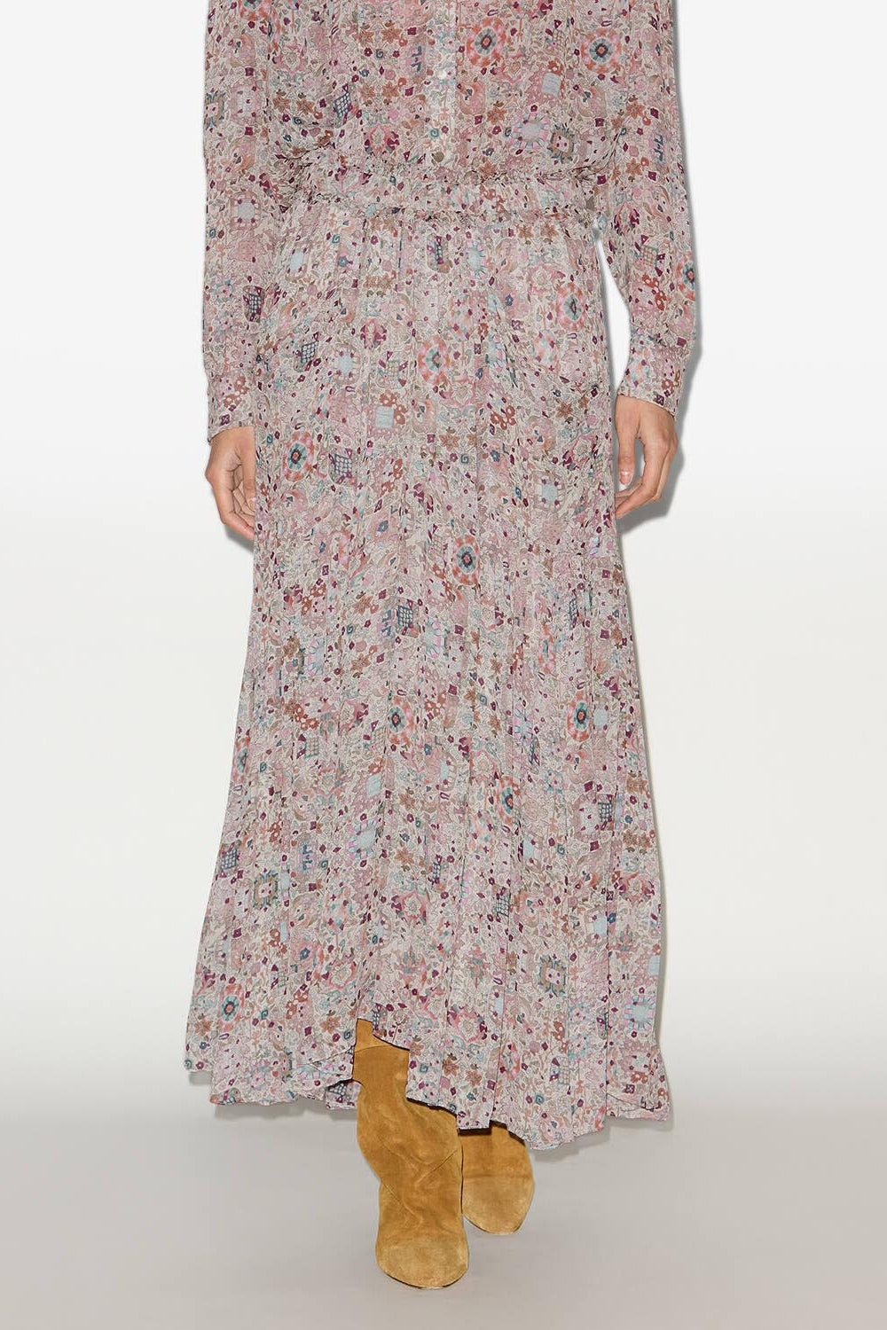 Besma long printed crepe skirt - Ecru - Woman - 3