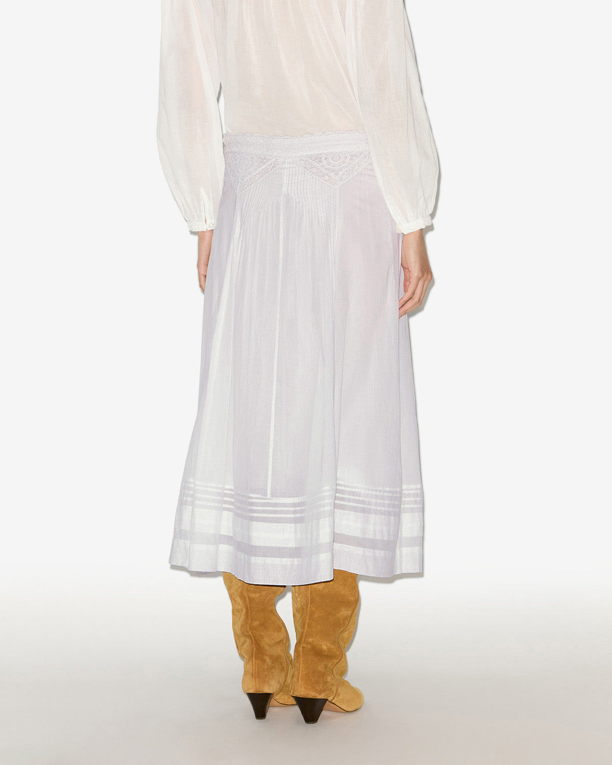 Garliana long cotton and lace skirt - White - Woman - 3