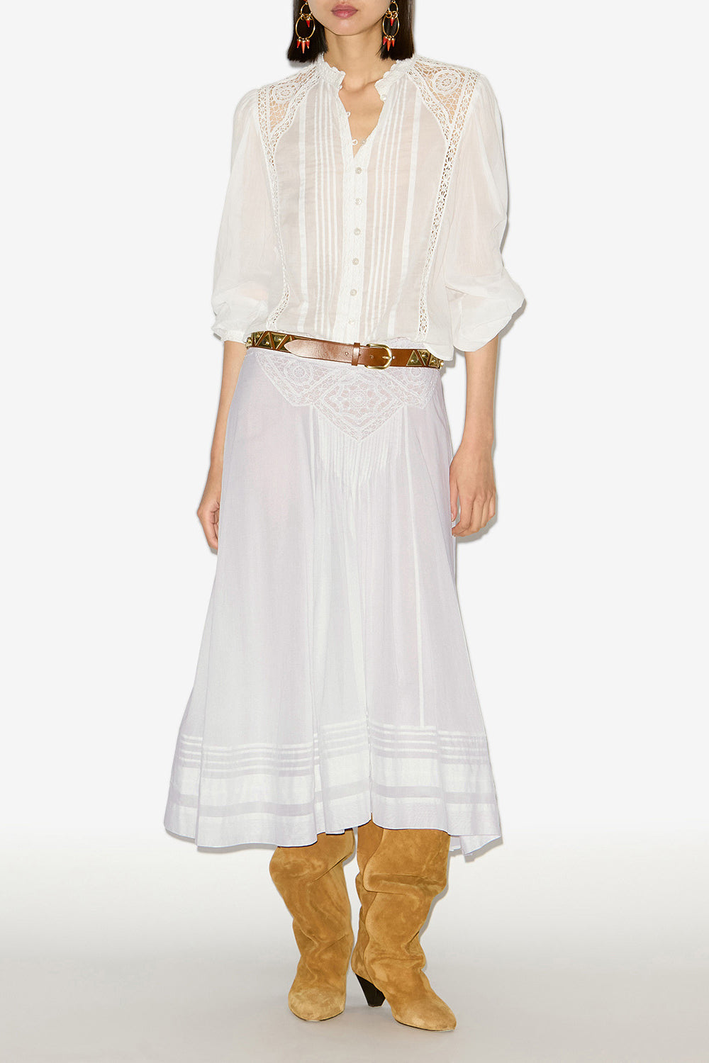 Garliana long cotton and lace skirt - White - Woman - 2