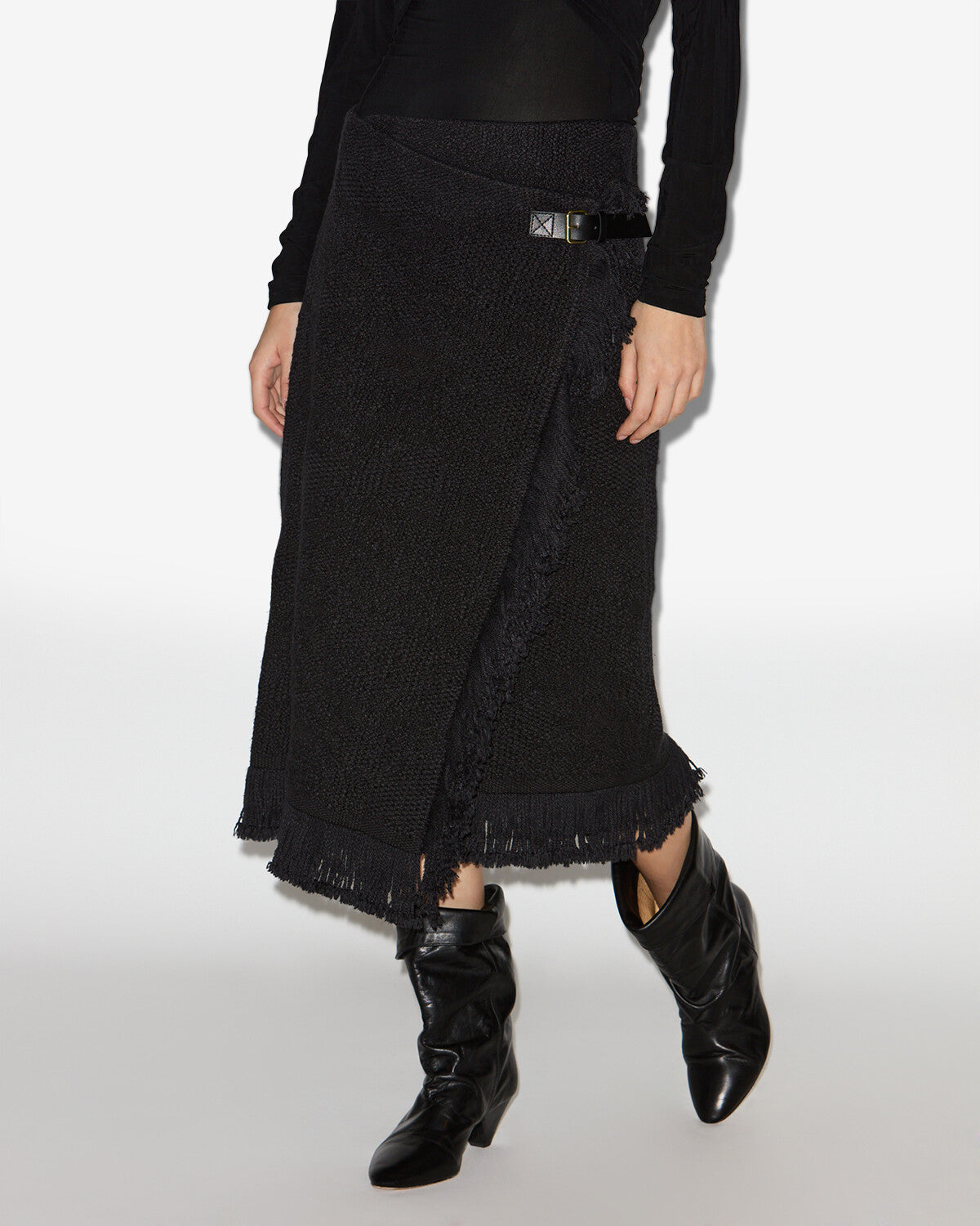 Gonna a portafoglio galla in cotone e lino - Nero - Woman - 3