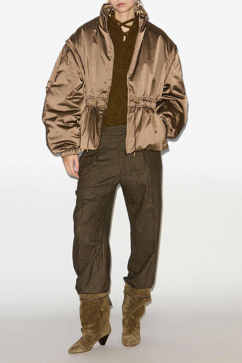 Dastyni quilted satin coat - Khaki - Woman - 2
