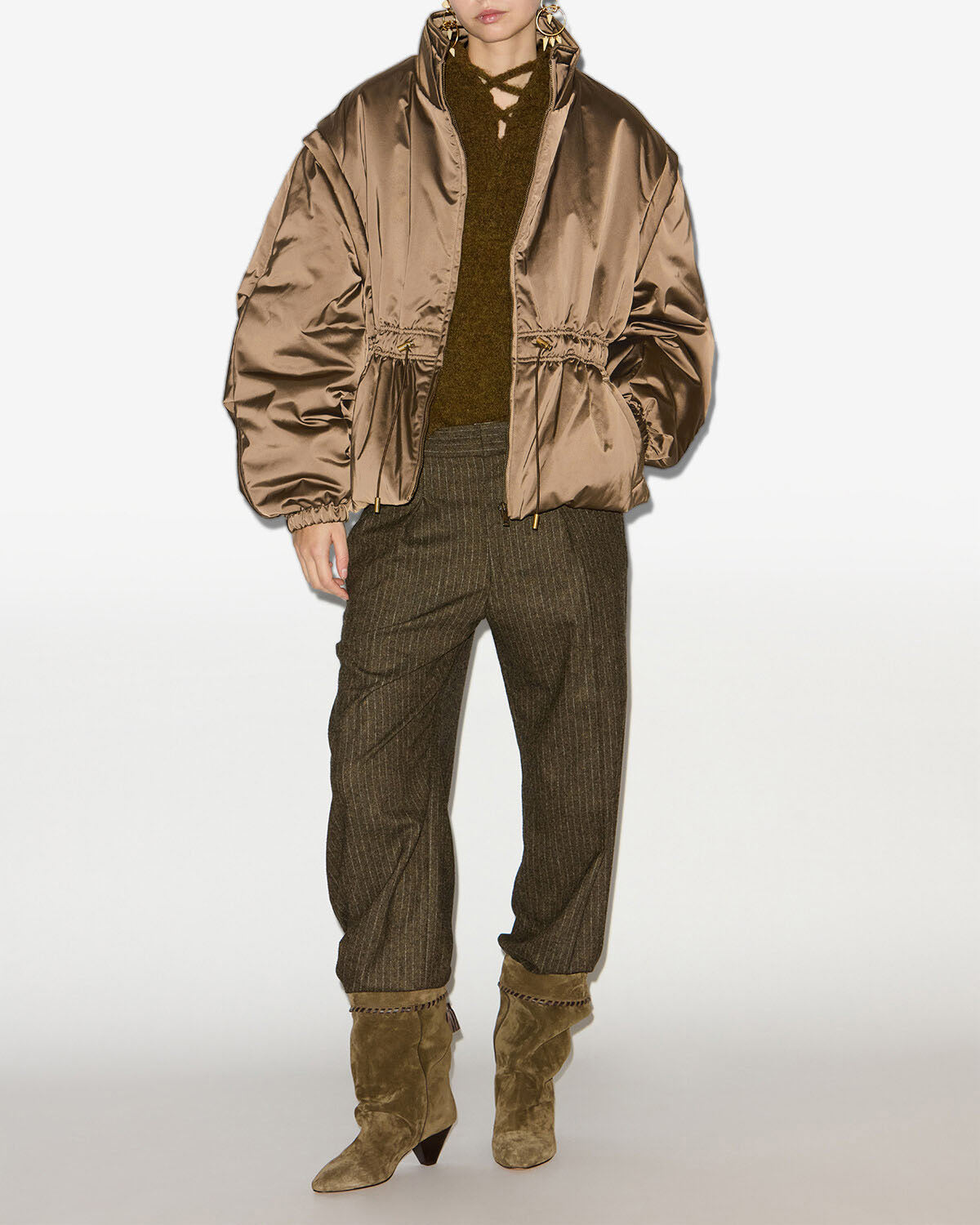 Mantel dastyni aus gestepptem satin - Khaki - Woman - 1