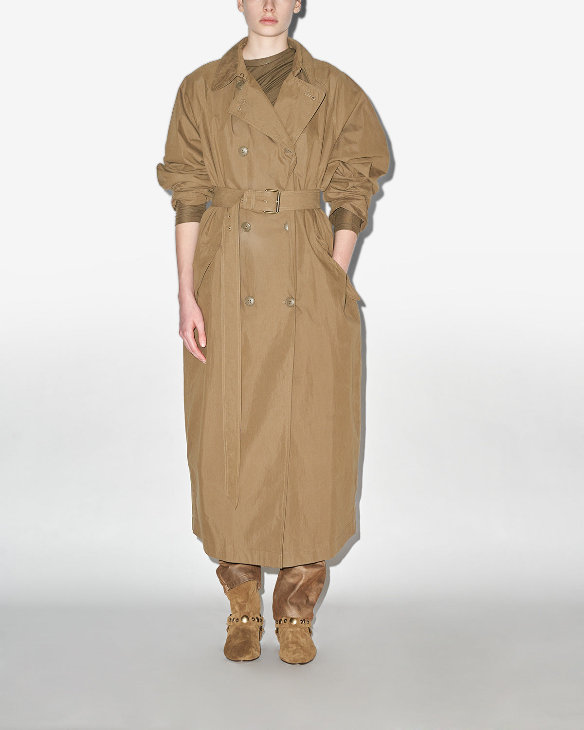 Cacilda long cotton coat - Khaki - Woman - 1