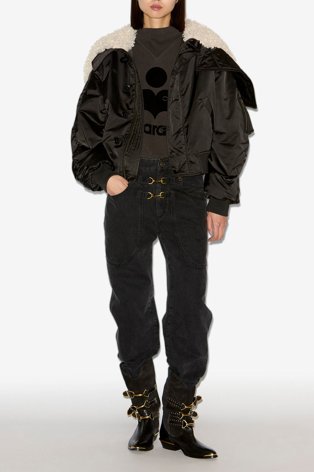 Elisa short quilted satin coat - Black - Woman - 2