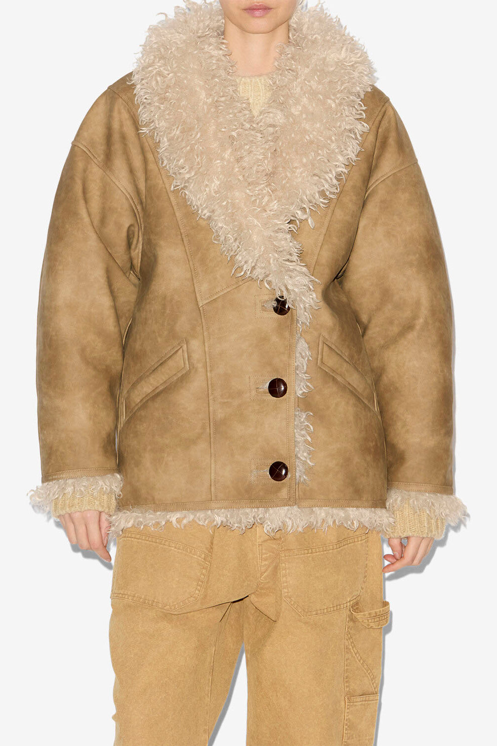 Clea faux shearling coat - Taupe - Woman - 4