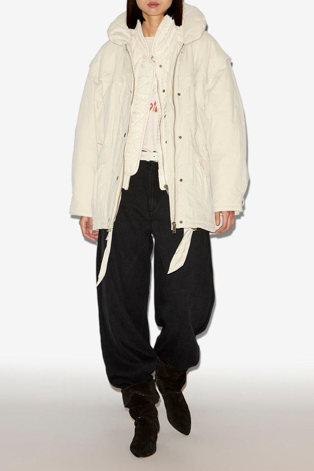 Damone plain-colored cotton coat - Ecru - Woman - 2