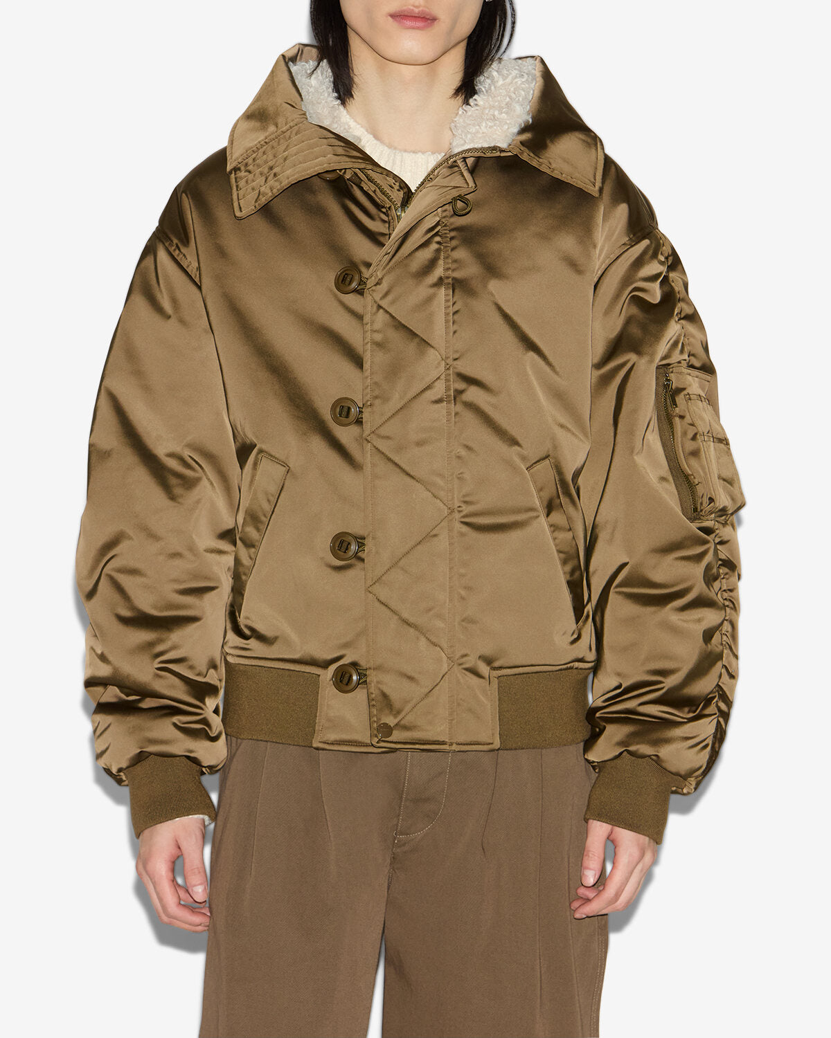 Kurzer mantel elroy aus gestepptem satin - Khaki - Man - 3