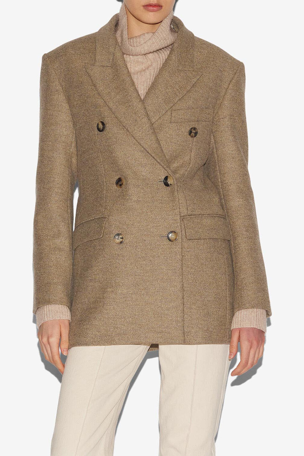 Mantel isidora aus melierter wolle - Light khaki - Woman - 4
