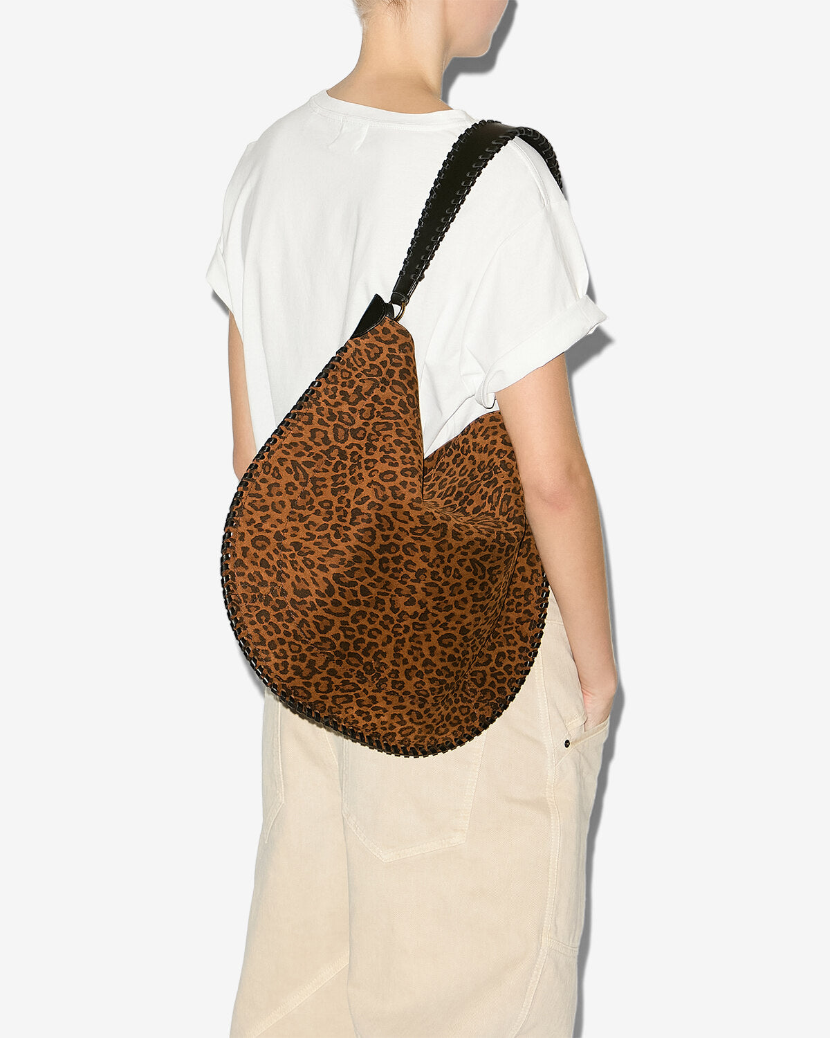 Sac oskan hobo soft en cuir de veau velours imprimé - Léopard - Woman - 4