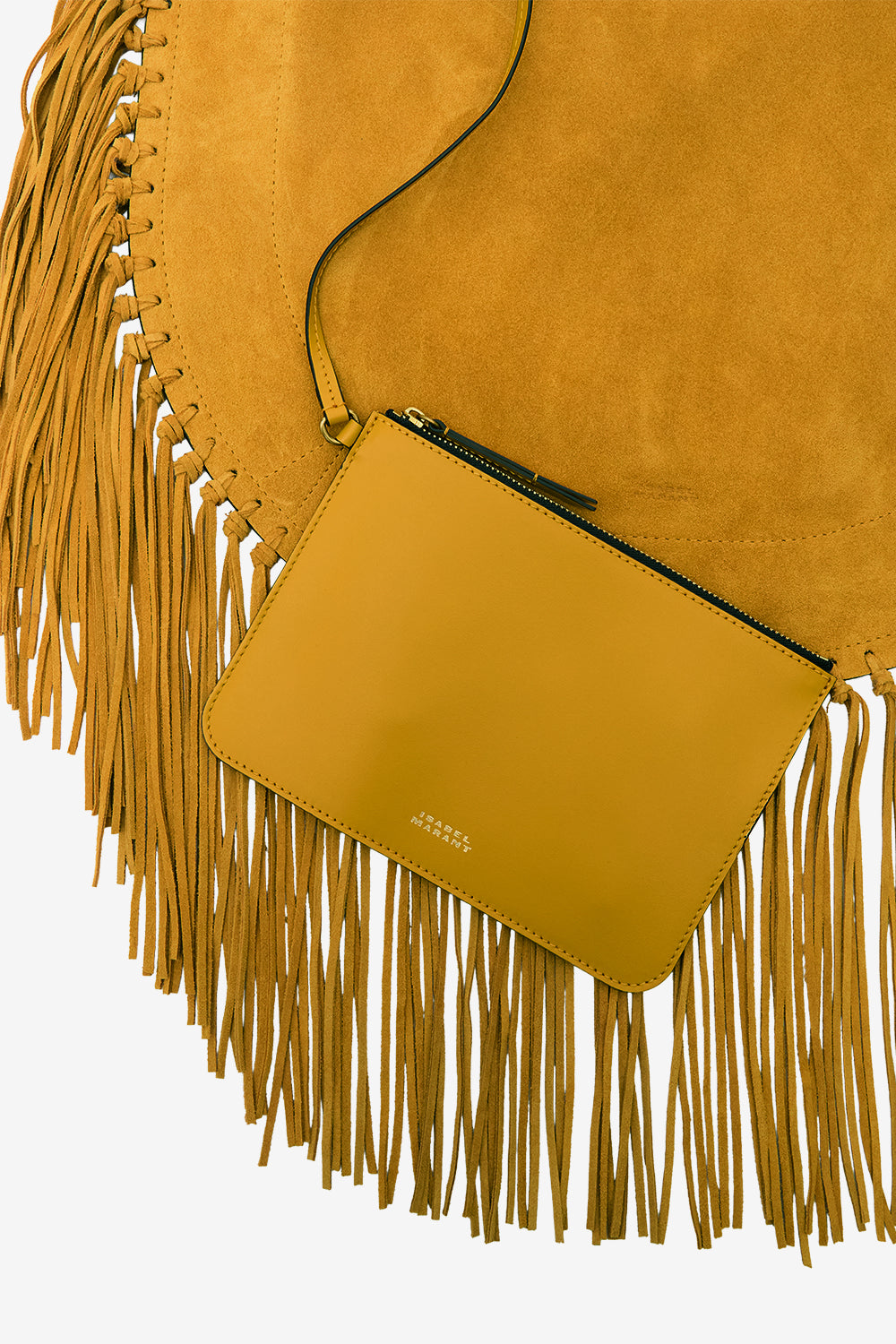 Oskan hobo soft fringed suede calfskin leather handbag - Saffron - Woman - 3