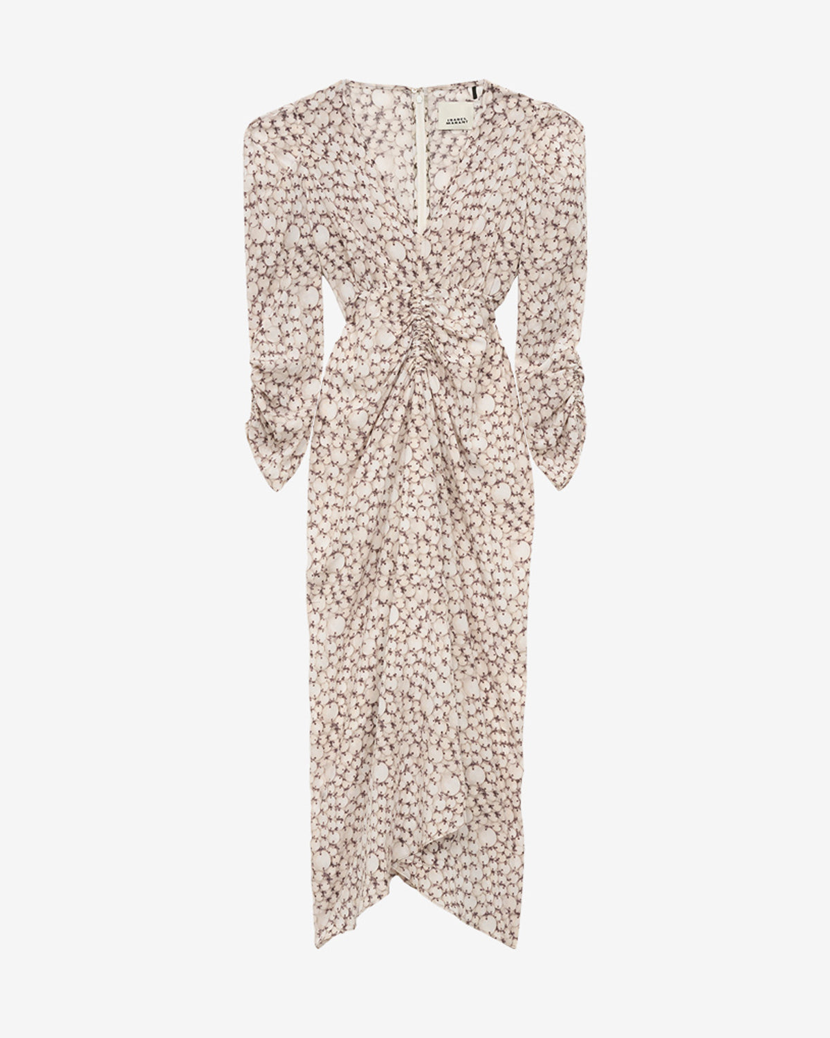 Robe albini midi froncée en soie imprimée - Écru - Woman - 4