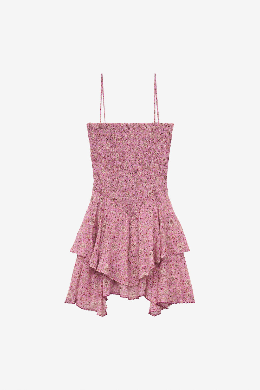 Vestido anka fruncido de algodón ligero estampado - Rosa - Woman - 1