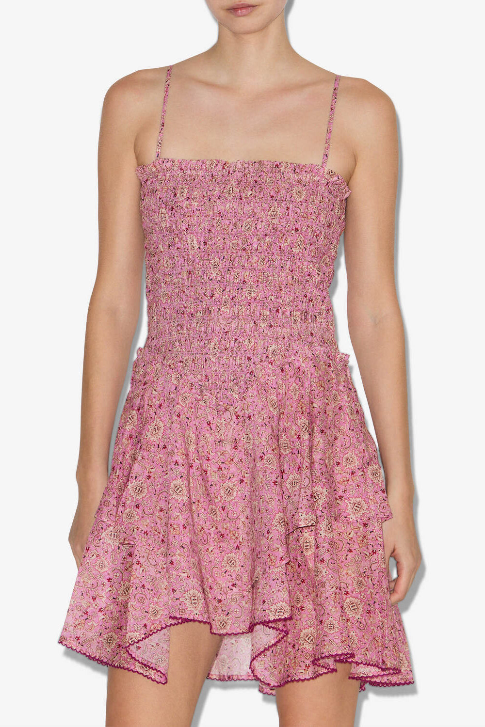 Vestido anka fruncido de algodón ligero estampado - Rosa - Woman - 4