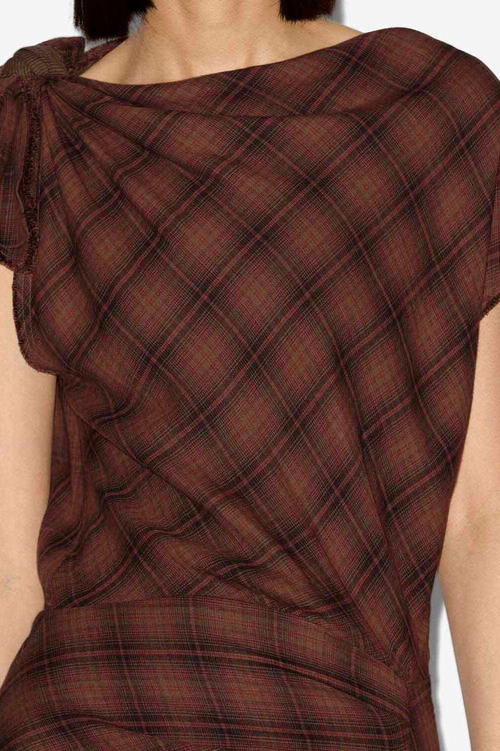 Naerys asymmetrical checkered dress - Dark bronze - Woman - 3