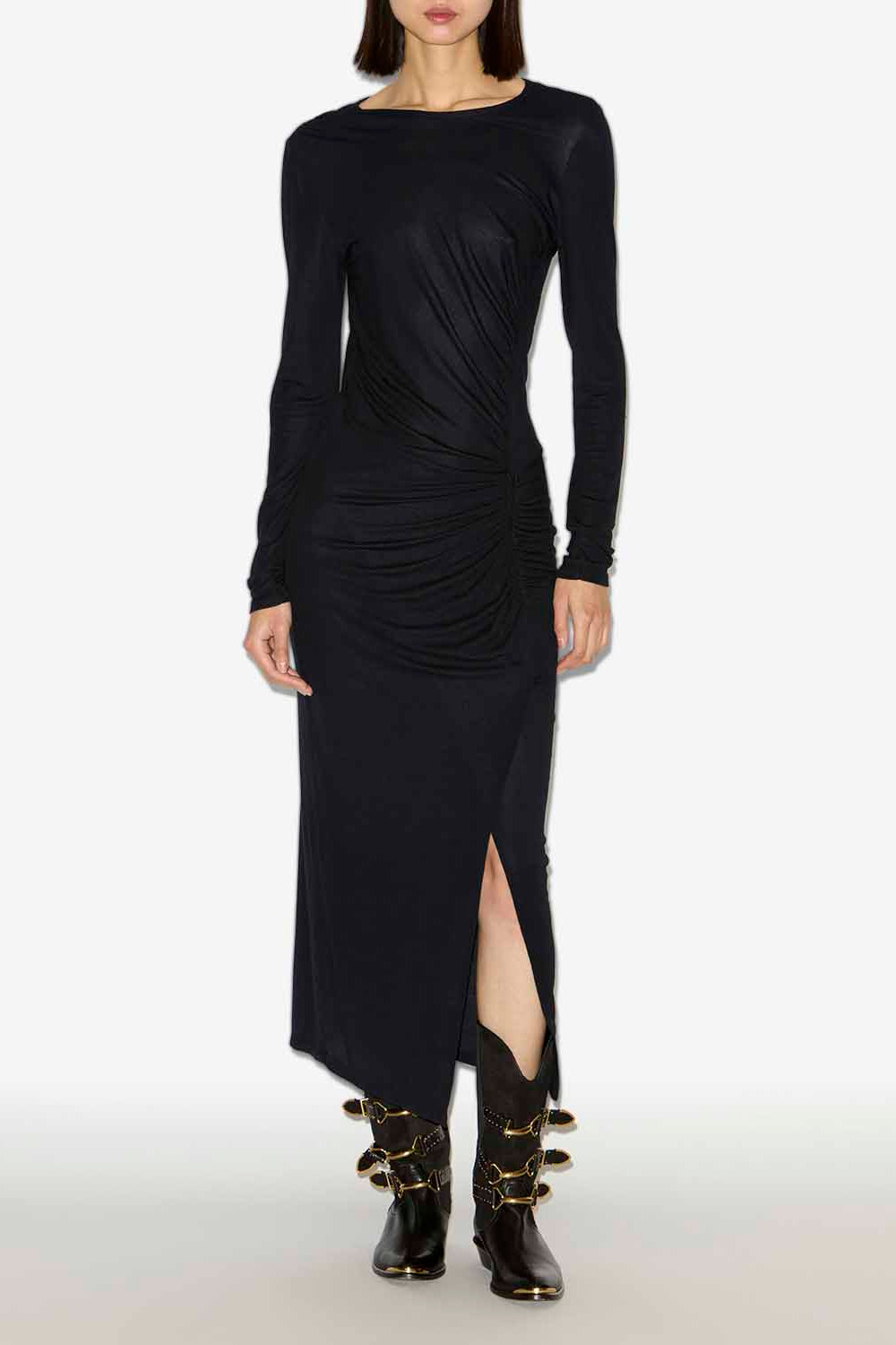 Vestido largo jelina de punto jersey drapeado - Negro - Woman - 2