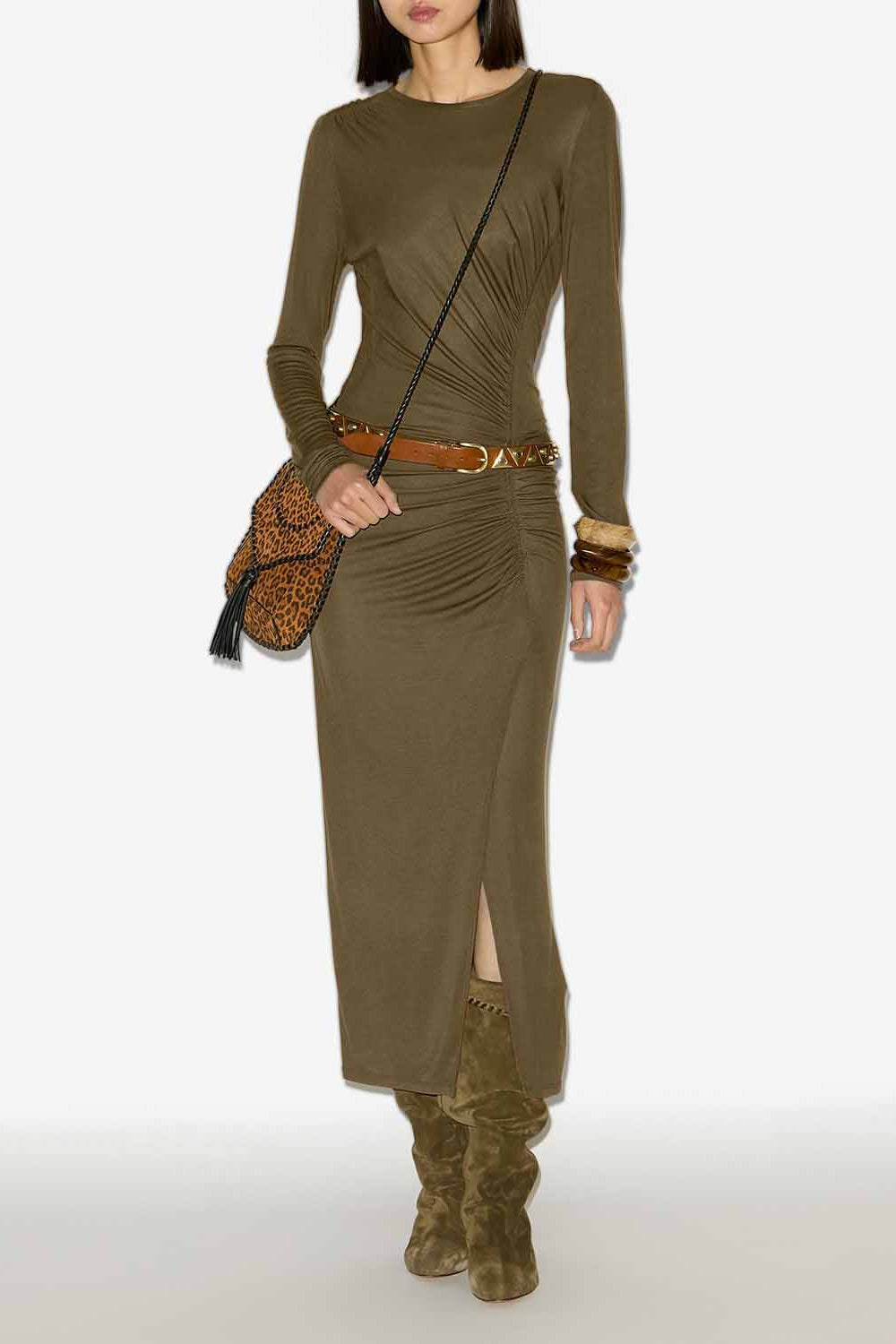 Vestido largo jelina de punto jersey drapeado - Caqui - Woman - 2